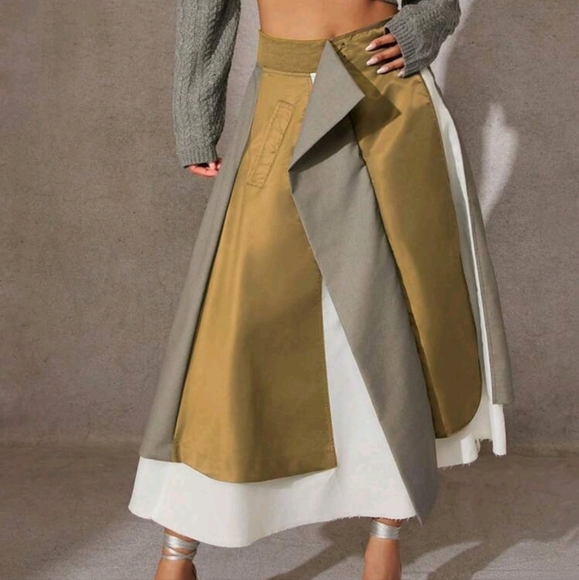 Colorblock Draped Raw Hem Skirt - Picture 1 of 4